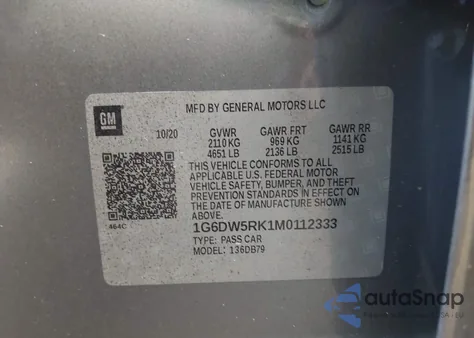 2021 Cadillac Ct5 Luxury из США, поврежденный, VIN 1G6DW5RK1M0112333